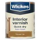 Wickes Quick Dry Interior Varnish - Natural Oak Satin - 750ml