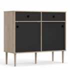 Rome Sideboard 2 Sliding Doors And 2 Drawers In Jackson Hickory Oak Effect With Matt Black