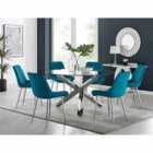 Furniture Box Vogue Round Dining Table And 6 x Blue Pesaro Silver Leg Chairs