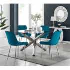 Furniture Box Vogue Round Dining Table And 4 x Blue Pesaro Silver Leg Chairs