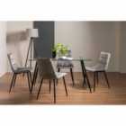 Tini Clear Tempered Glass 6 Seater Dining Table & 4 Mondrian Grey Velvet Fabric Chairs With Black Legs
