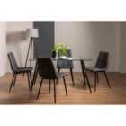 Tini Clear Tempered Glass 6 Seater Dining Table & 4 Mondrian Dark Grey Faux Leather Chairs With Black Legs