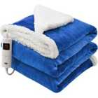 Glamhaus Heated Throw Electric Fleece Over Blanket Sofa Bed Large 160 X 130Cm - Dark Blue