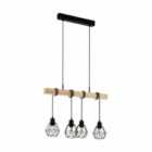 Eglo Industrial Caged And Wooden 4 Light Bar Pendant