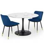 Julian Bowen Set Of Holland Round Dining Table & 2 Delaunay Blue Chairs