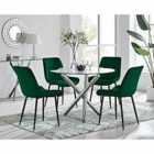 Furniture Box Selina Round Dining Table And 4 x Green Pesaro Black Leg Chairs
