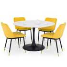Julian Bowen Set Of Holland Round Dining Table & 4 Delaunay Mustard Chairs