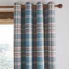 Catherine Lansfield Tweed Woven Check Teal Eyelet Curtains