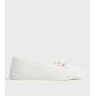 White Canvas Round Toe Lace Up Trainers