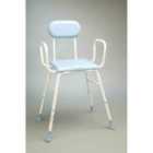 Nrs Healthcare Height Adjustable Perching Stool With Arms And Padded Back White & Grey
