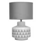 Premier Housewares Wylie Table Lamp in White Ceramic with Grey Fabric Shade