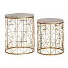 Interiors By PH Round Side Tables White Marble Tops Gold Finish Iron