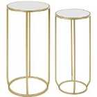 Interiors By PH Set Of 2 Round Side Tables Mirrored Tops Champagne Finish Metal