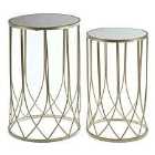 Interiors By PH Set Of 2 Metal Tables Champagne Finish Mirrored Glass Tops