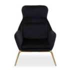 Interiors By PH Black Velvet Chair With Gold Legs