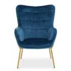 Interiors By PH Blue Velvet Chair With Gold Legs