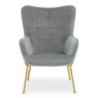 Interiors By PH Velvet Wingback Chair Grey Gold Legs