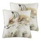Evans Lichfield Watercolour Fox Twin Pack Polyester Filled Cushions Multi