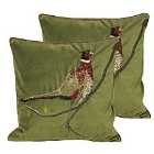 Paoletti Hunter Velvet Twin Pack Polyester Filled Cushions Green