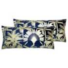 Paoletti Malaysian Palm Twin Pack Polyester Filled Cushions Navy