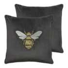 Paoletti Hortus Twin Pack Polyester Filled Cushions Charcoal