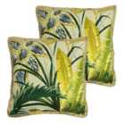 Furn. Amazonia Jacquard Botanical Twin Pack Polyester Filled Cushions Green