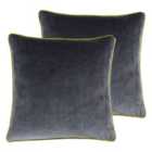Paoletti Meridian Twin Pack Polyester Filled Cushions Charcoal/Moss