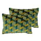 Paoletti Delano Twin Pack Polyester Filled Cushions Teal/Gold