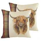 Evans Lichfield Hunter Highland Cow Twin Pack Polyester Filled Cushions Multi 43 x 43cm