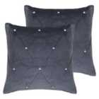 Paoletti New Diamante Twin Pack Polyester Filled Cushions Pewter 55 x 55cm