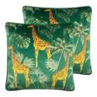 Paoletti Giraffe Palm Twin Pack Polyester Filled Cushions Green