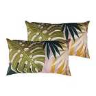 Furn. Leafy Outdoor Twin Pack Polyester Filled Cushions Blush