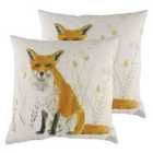 Evans Lichfield Fox Repeat Twin Pack Polyester Filled Cushions White