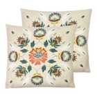 Furn. Folk Floral Twin Pack Polyester Filled Cushions Multi 43 x 43cm