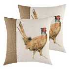 Evans Lichfield Hessian Pheasant Twin Pack Polyester Filled Cushions White 43 x 43cm