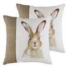 Evans Lichfield Hessian Hare Twin Pack Polyester Filled Cushions White 43 x 43cm