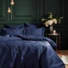 Paoletti Palmeria Quilted Single Duvet Cover Set Polyester Navy