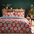 Furn. Twelve Days Of Christmas Double Duvet Cover Set Cotton Polyester Red