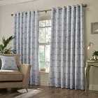 Paoletti Horto Embroidered Ringtop Eyelet Curtains (Pair) Polyester Blue (168X137Cm)