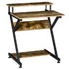 HOMCOM Industrial Style Computer Desk With Elevated Shelf 70Cm Rustic Wood Finish