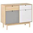 HOMCOM Colour Block Storage Cabinet With Drawers Multi White Grey And Wooden Finish