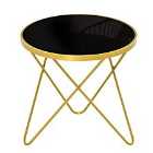 HOMCOM Black Tempered Glass Coffee Table Side Table With Gold Steel Legs 43X43X40Cm