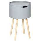 HOMCOM Round Hidden Storage Side Table With Removable Lid Tray Grey