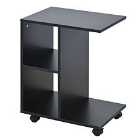 HOMCOM C Shape End Table Storage Unit With 2 Shelves 4 Wheels Black