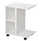 HOMCOM C Shape End Table Storage Unit With 2 Shelves 4 Wheels White