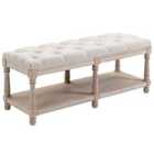 HOMCOM 2 Tier Bench Button Tufted Upholstery Cream With Wood Finish Legs