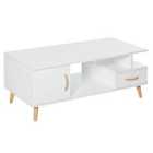 HOMCOM Modern Minimalist Storage Coffee Table White With Drawer Wood Legs And Handles