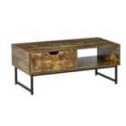 HOMCOM Coffee Table Wood Finish Metal Frame Sofa Table With Drawer And Shelf Brown
