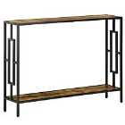 HOMCOM Industrial Console Table With Storage Shelf Black Metal Frame Rustic Brown