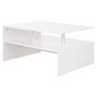 HOMCOM 2 Tier Coffee End Table Modern Design With Open Shelf Living Room White
